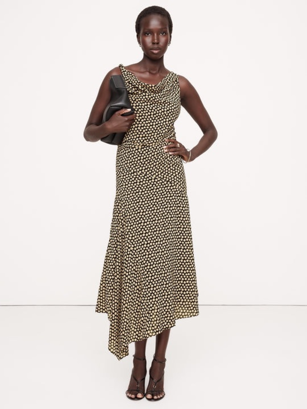 BANANA REPUBLIC CREPE TWIST-SHOULDER DRESS
